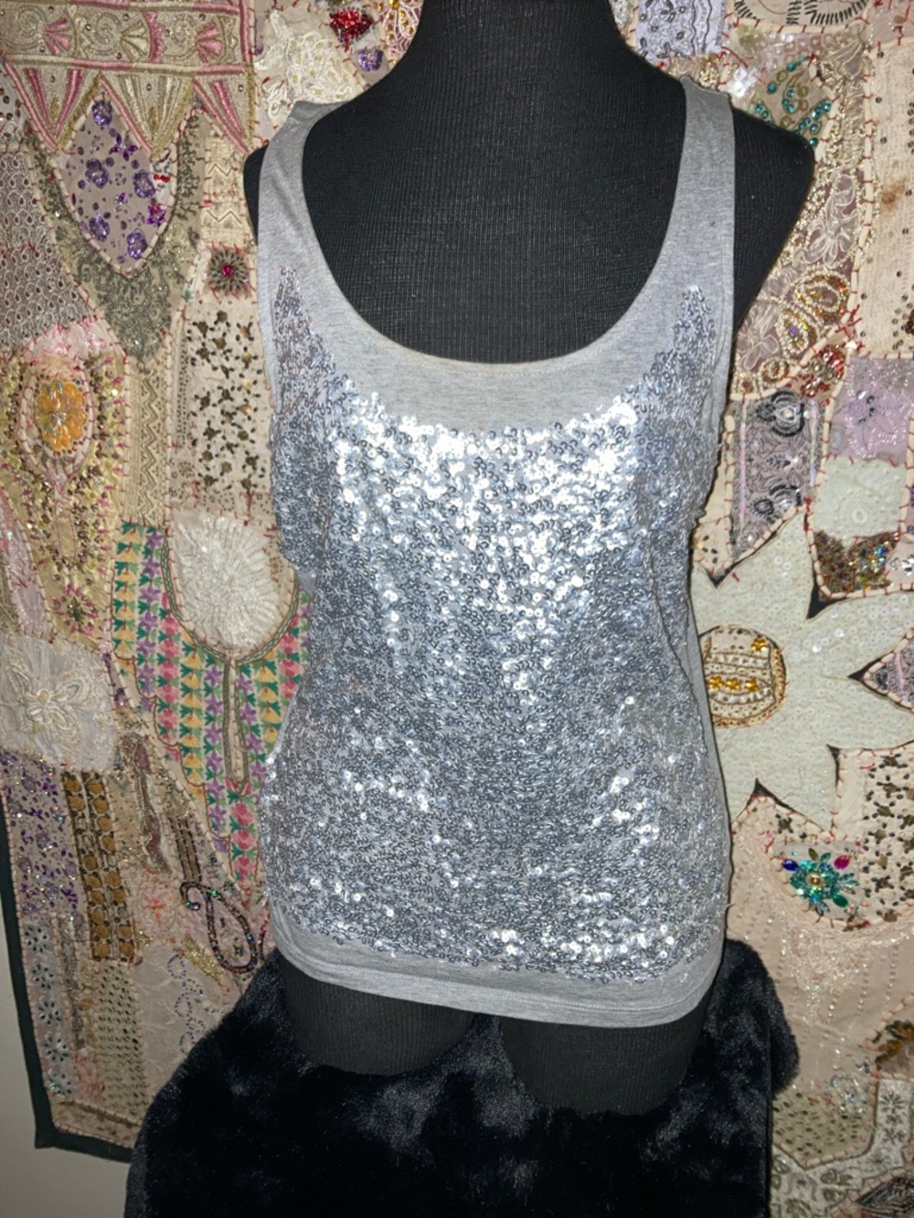 Talbots Silver Sequin Scoop Neck Tank